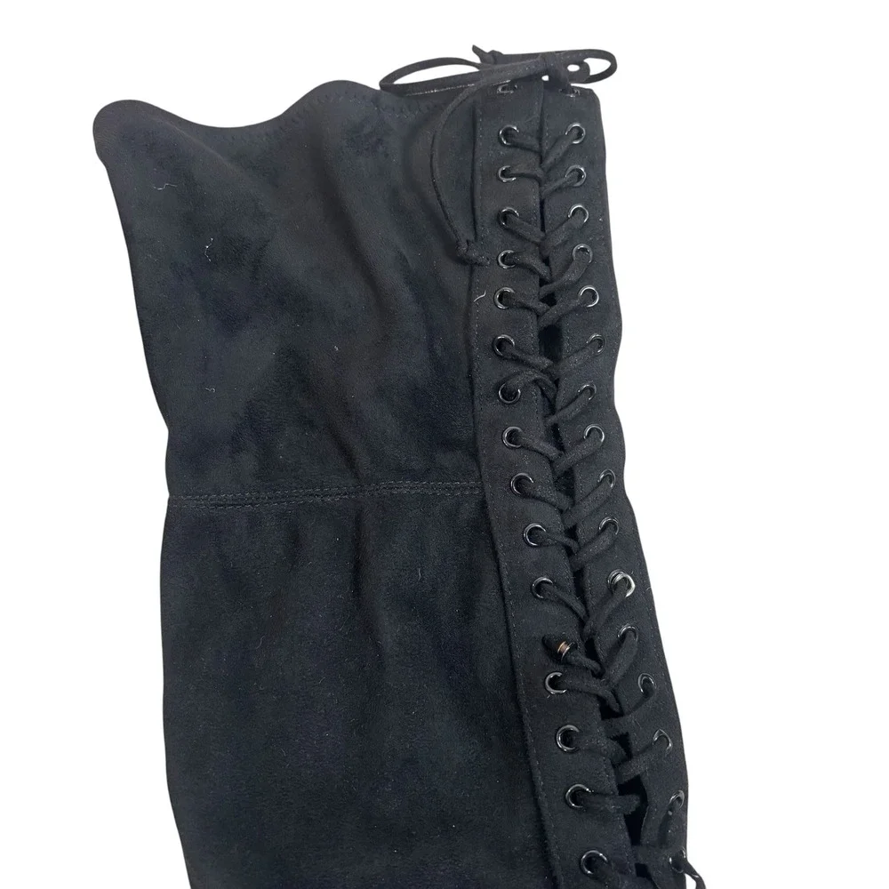 Charles by Charles David Black Faux Suede Lace Up Over The Knee Boots Size 7